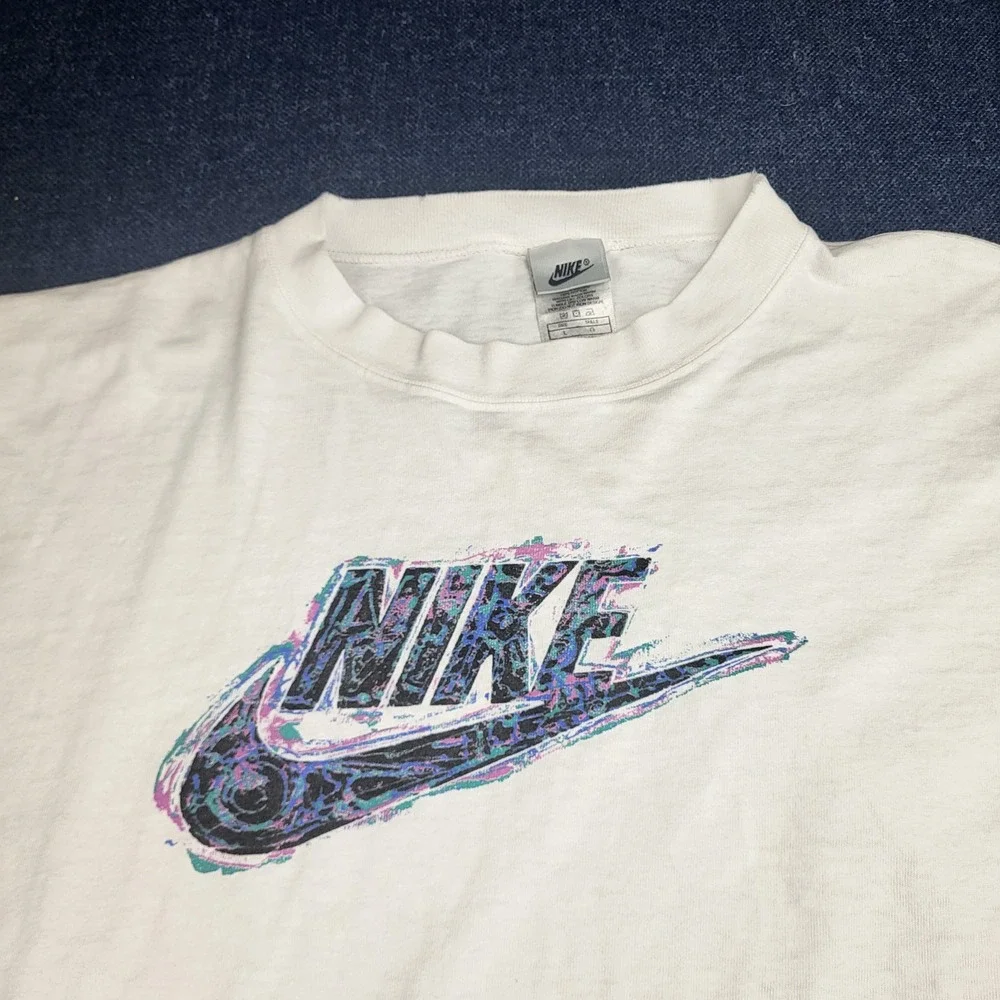 Vintage Nike Silver Tag Long Sleeve Graphic T-Shirt White Large Made in USA 90s - Picture 8 of 10